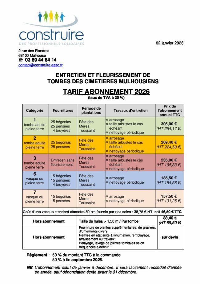 Tarif abonnement 2025 avec logo
