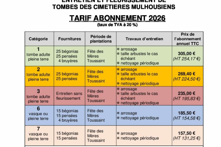Tarif abonnement 2025 avec logo
