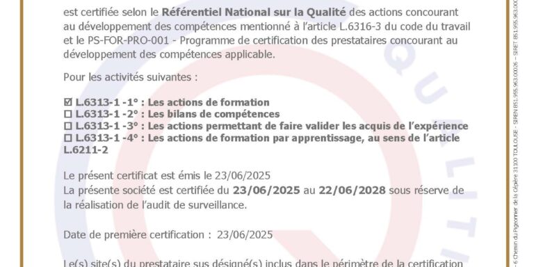 25FOR00645.1 – Certificat de conformité